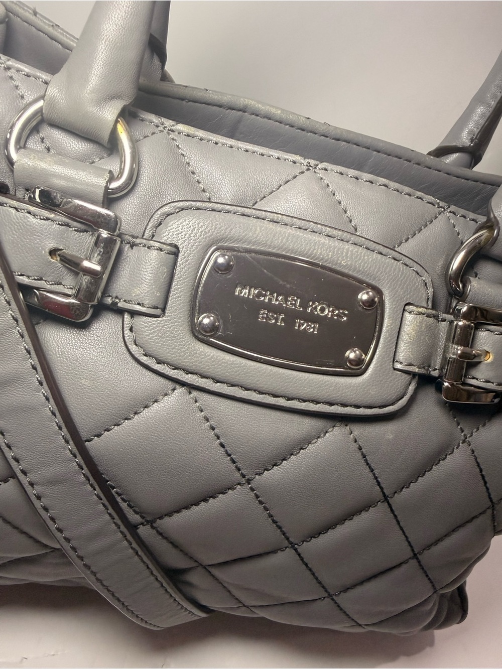 Michael Michael Kors Gray Quilted Leather Satchel Crossbody - Picture 12 of 14